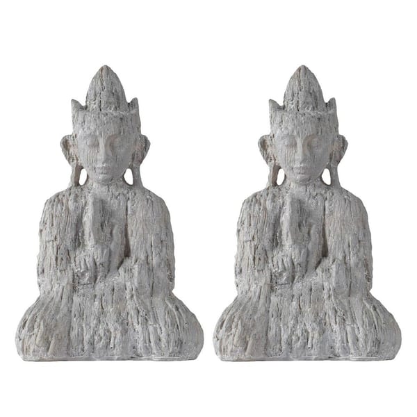 A & B Home Meditating Crowned Sitting Buddha - Set of 2 - Gray