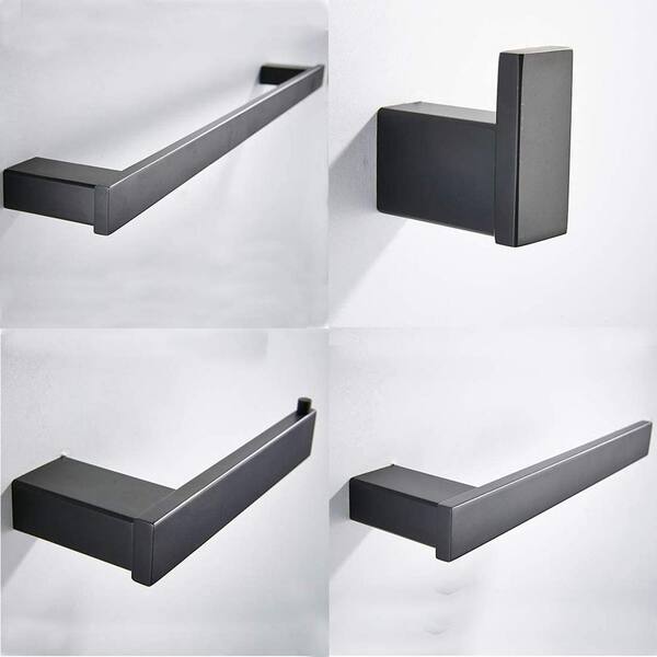 IHOMEadore 4-Piece Bath Hardware Set with Toilet Paper Holder and 25.59 in. Towel Bar in Black