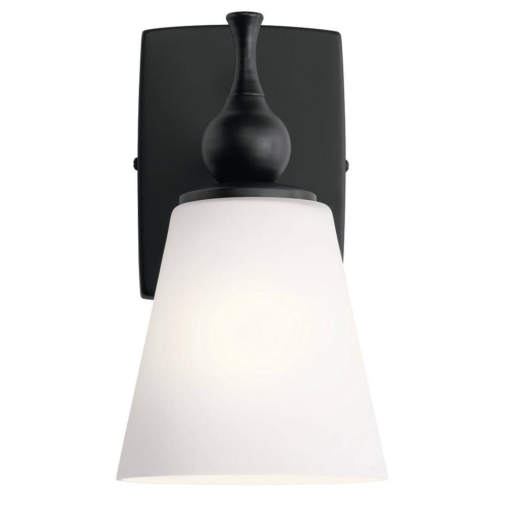 Black Bronze Cylinder Sconce with Satin Etched Glass