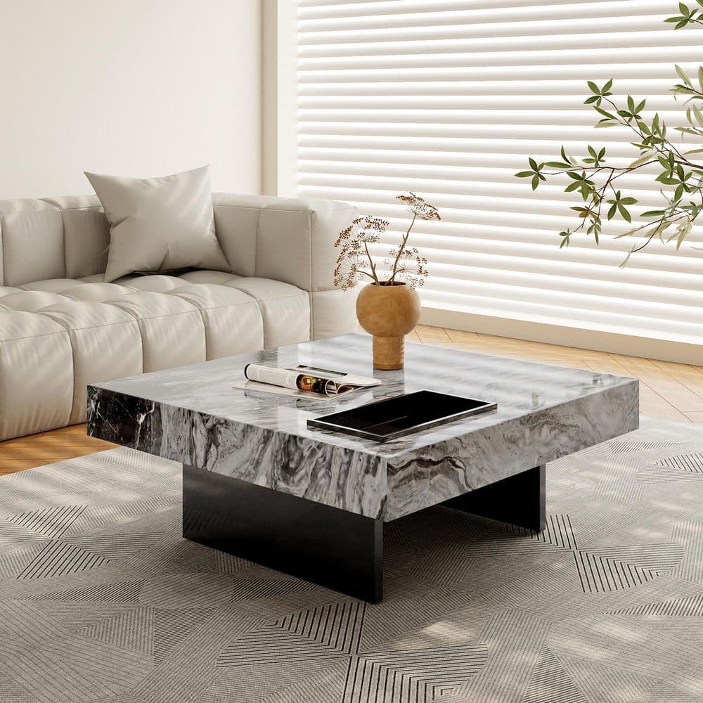 Magic Home 33 in. Mid Century Modern Vicenza Brown Square Sintered