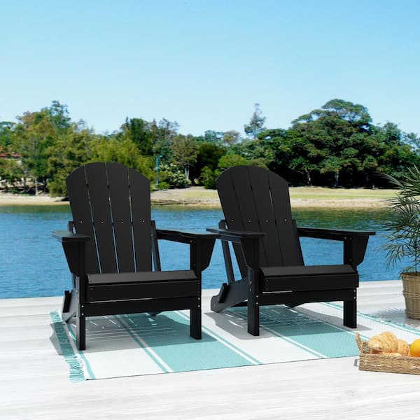 Addison Black Outdoor Folding Plastic Adirondack Chair Set of 2