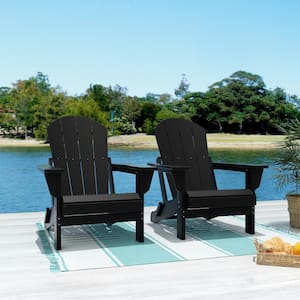 Addison 2-Pack Weather Resistant Outdoor Patio Plastic Folding Adirondack Chair in Black