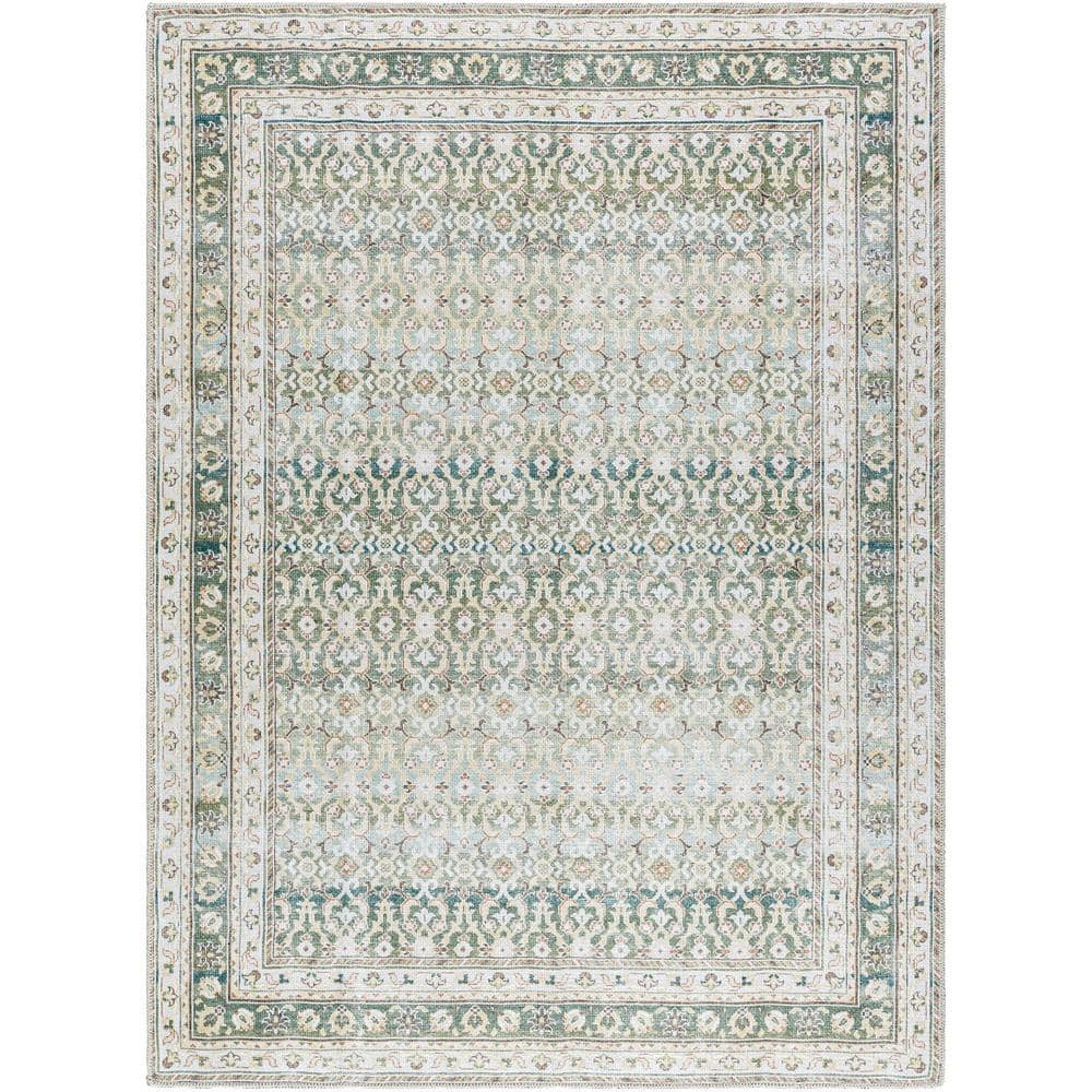 Rainier Green and Gray Washable Synthetic Area Rug, 3'3" x 4'11"