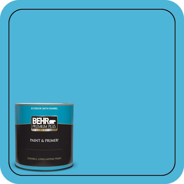BEHR PREMIUM PLUS 1 qt. #P490-4 Aztec Sky Satin Enamel Exterior Paint & Primer