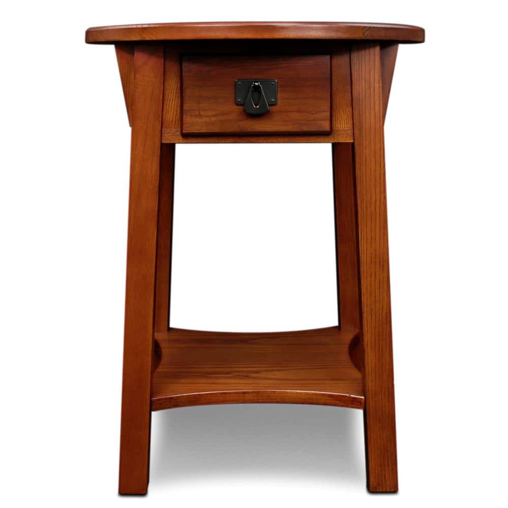 Russet Solid Wood Round End Table with Drawer and Shelf