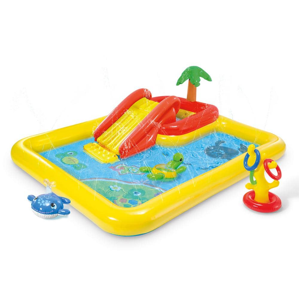 Intex 100 in. x 77 in. x 31 in. D Rectangular Inflatable Ocean Play Center Kids Backyard Kiddie Pool with Games