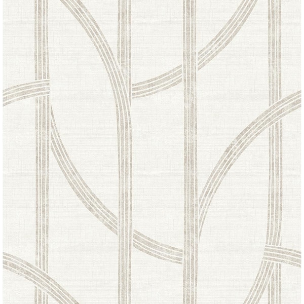 A-Street Prints Harlow Champagne White Curved Contours Wallpaper Sample