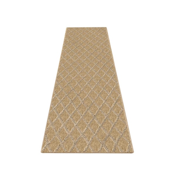 Khaki 2 Ft.x 6 Ft.Runner Rug Diamond Trellis Pattern Self Adhesive Non Slip Mat For Hallway Entryway Kitchen Multi-Use