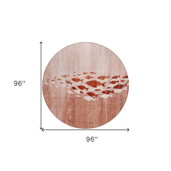 Terra Cotta, Copper, Ivory 8 ft. Round Woven Geometric Polyester Round Indoor/Outdoor Area Rug