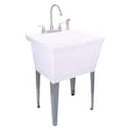 Complete 22.875 in. x 23.5 in. White Utility Sink Set with Metal Hybrid Stainless Steel High Rise Faucet & Side Sprayer