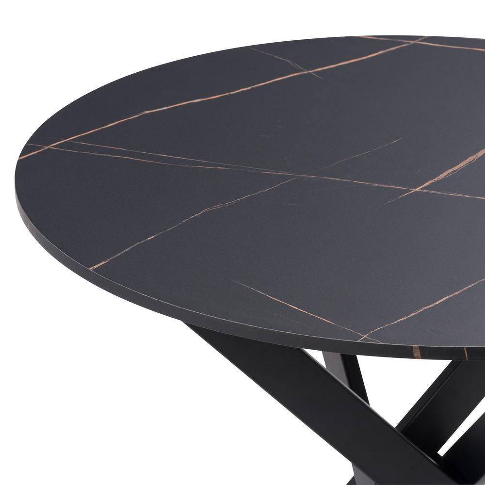 40" Round Marble Top Dining Table with Iron Trestle Base