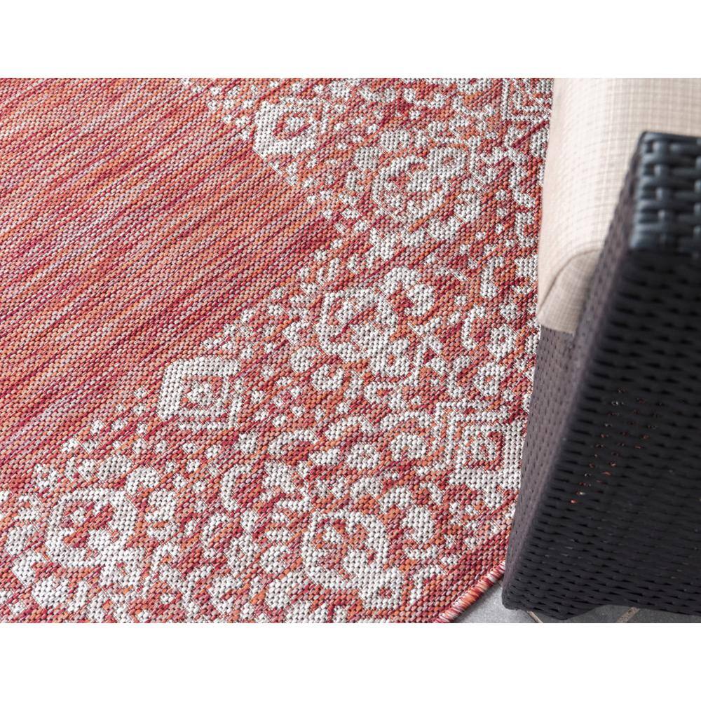 Rust Red Floral Easy-Care Outdoor Synthetic Runner Rug