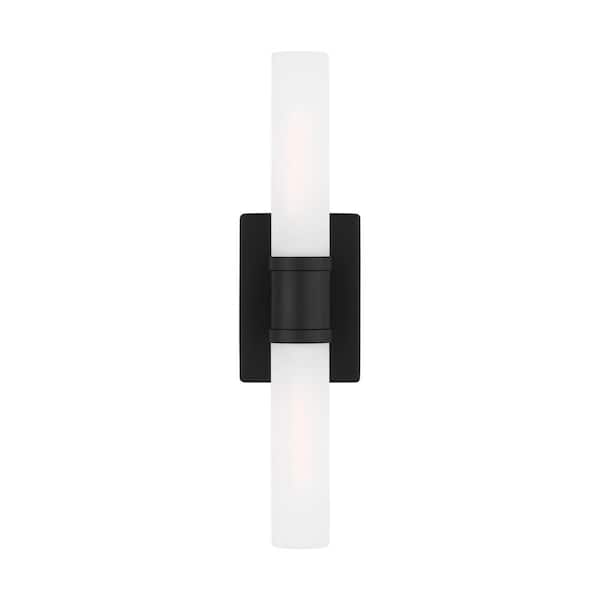 Generation Lighting Keaton 5 in. Medium 2-Light Midnight Black Vanity Light with Satin Etched Glass Shades