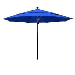 11 ft. Black Aluminum Commercial Market Patio Umbrella with Fiberglass Ribs and Pulley Lift in Pacific Blue Sunbrella