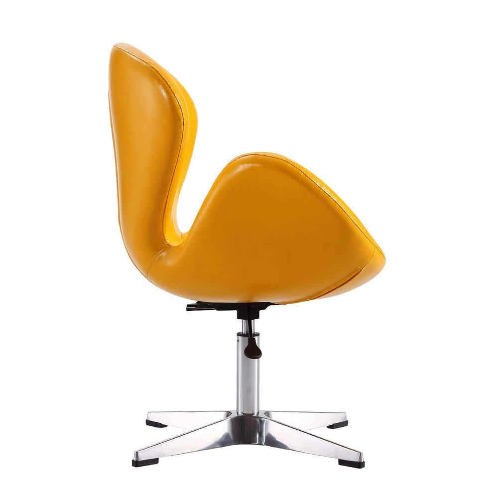 Retro Chic White Faux Leather 25" Swivel Chair with Metal Base