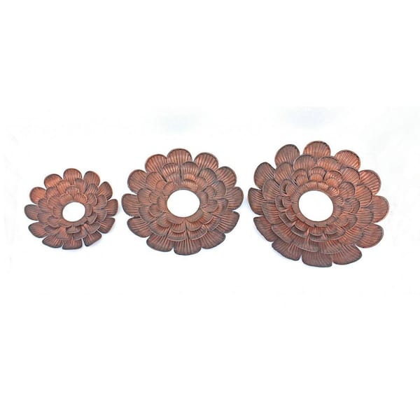 THREE NEW DECORATIVE AGED BRONZE COPPER RIBBED METAL ROUND WALL ART RUSTIC STYLE