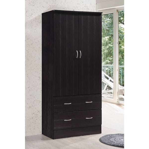 HODEDAH 2-Door Armoire with 2-Drawers in Chocolate HI29 Chocolate