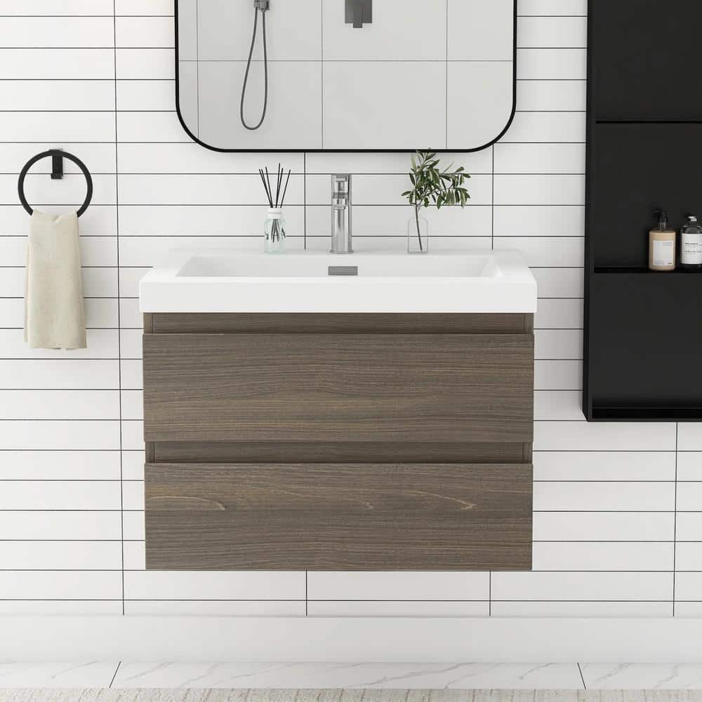 30 in. W x 20 in. D x 22 in. H Single Sink Floating Bath Vanity in Ash Grey with Glossy White Resin Top price history on PriceWatchPro
