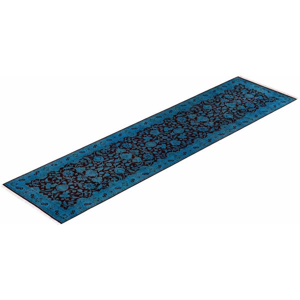 Overdyed Blue 2 ft. 6 in. x 10 ft. 4 in. Wool Indoor Area Rug