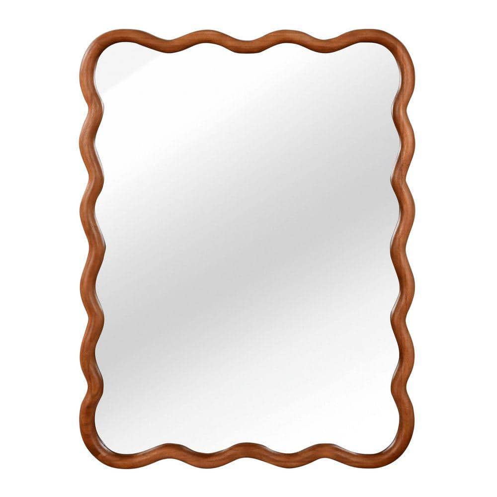 Yellowish Brown 30 in W x 40 in. H Wavy Rectangle Solid Wood Decorative Mirror For Bedroom, Bathroom, Living Room