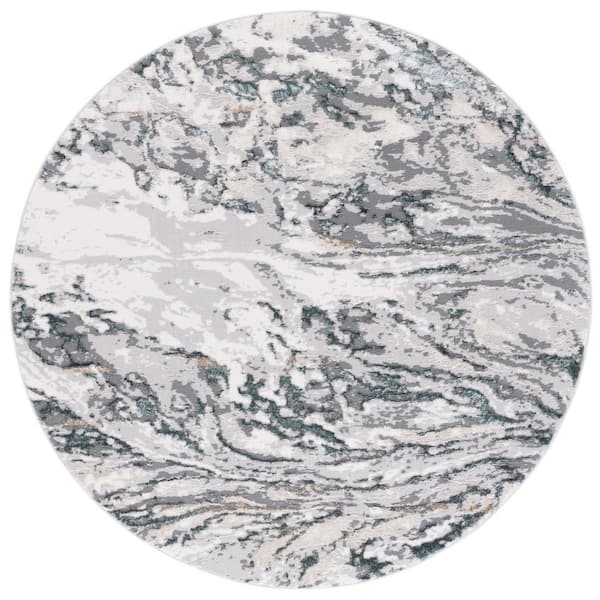 SAFAVIEH Alenia Gray/Blue 7 ft. x 7 ft. Abstract Marle Round Area Rug