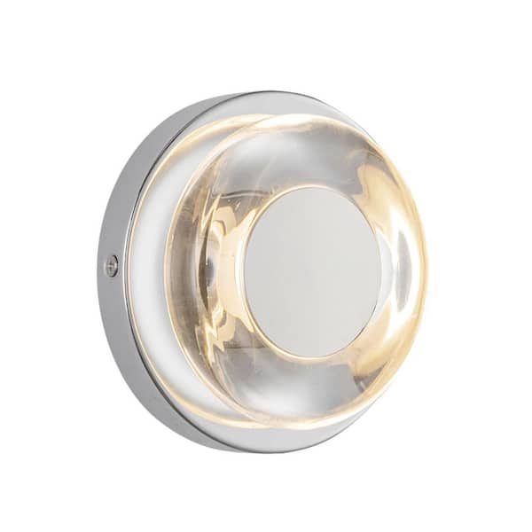 KUZCO Stephord 4-in 1 Light 6-Watt Chrome/Clear Glass Integrated LED Wall Sconce