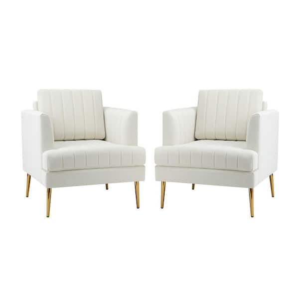 JAYDEN CREATION Tyndaridae 31 in. Ivory Polyester Arm Chair with Metal Legs (Set of 2)
