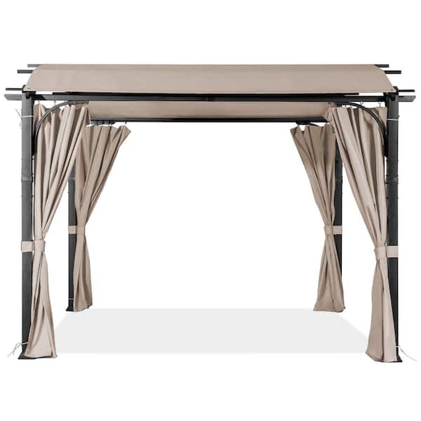 Unbranded 10 ft. x 10 ft. Outdoor Pergola with Sidewalls-Arched Top Outdoor Pergola with Metal Steel Frame and Textilene Top