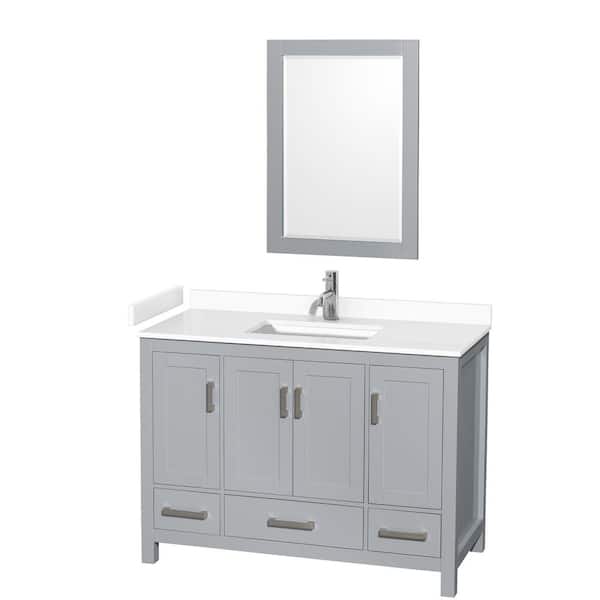 Wyndham Collection Sheffield 48 in. W x 22 in. D x 35 in. H Single Bath Vanity in Gray with White Cultured Marble Top and 24" Mirror
