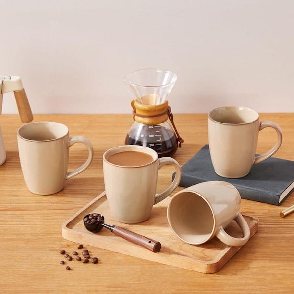 vancasso 16 oz. Brown Stoneware Mugs (Set of 4) Coffee Mug Set Tea Cups  with Handle for Cocoa Milk/Latte/Cappuccino VC-PLA-SMBN-4DBZ