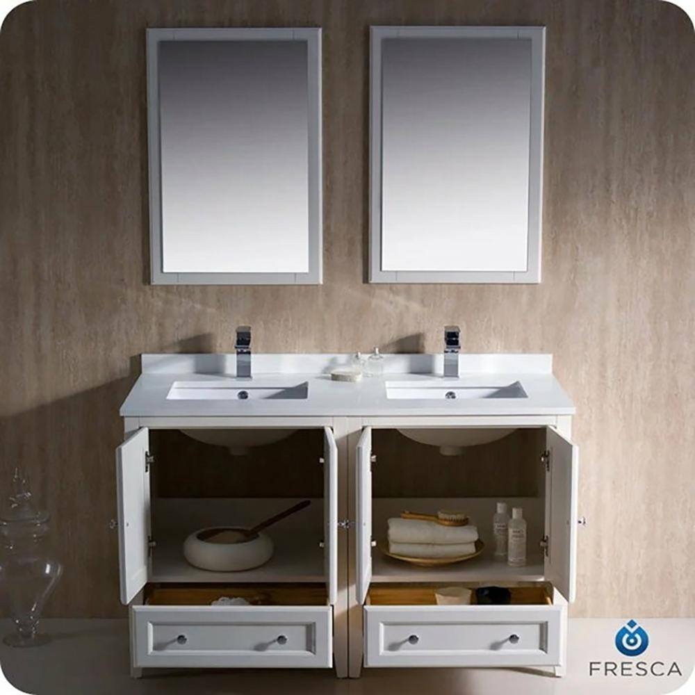 Antique White 48" Double Sink Freestanding Vanity with Quartz Top