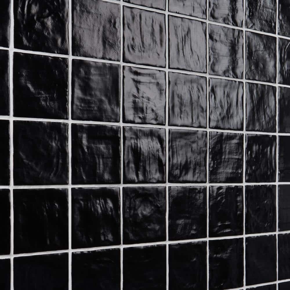 Nassau Jet Black 4" x 4" Satin Finish Ceramic Wall Tile