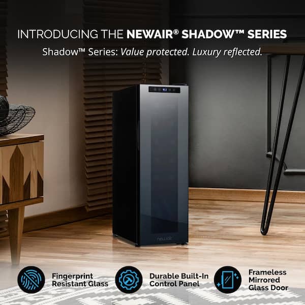 Shadowᵀᴹ Series Wine Cooler Refrigerator 12 Bottle, Freestanding Mirrored Wine Fridge with Double-Layer Tempered Glass