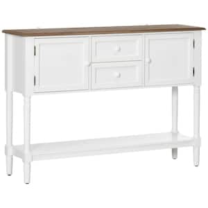 45.25 in. W x 11.75 in. D x 32.25 in. H White Linen Cabinet with 2-Drawers, Cabinets and Bottom Shelf, Retro Sofa Table