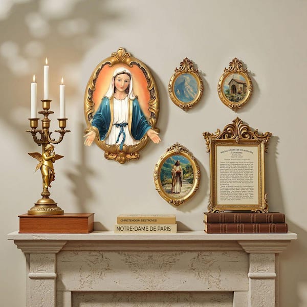 Placca Murale In Resina Sacro Cuore Di Gesù 25 Cm Per Esterno - Decorazione Religiosa Per Giardino E Casa