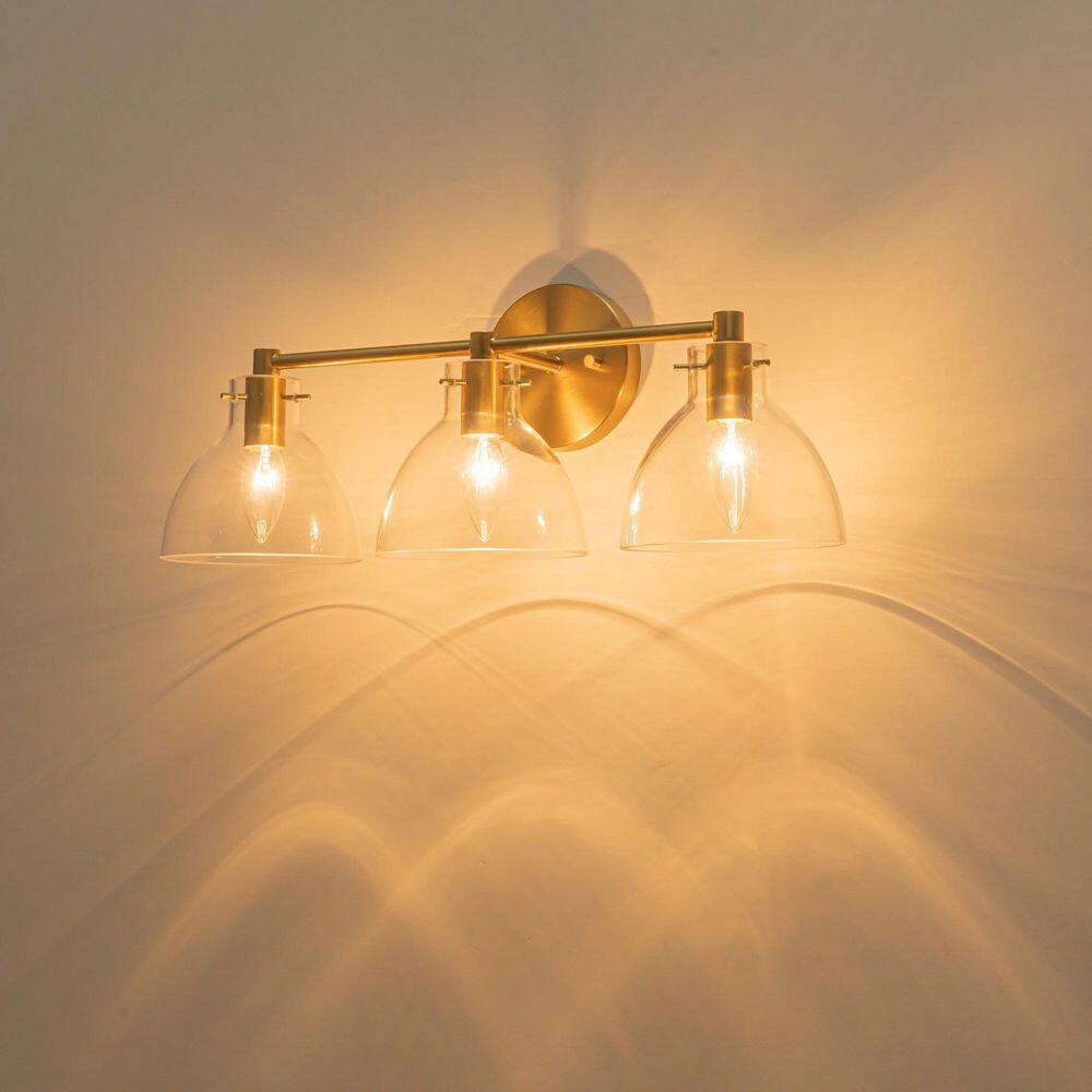 Gianna 24 in. 3-Light Modern Linear Gold Bathroom Vanity Light with Dome Clear Glass Shades price history on PriceWatchPro