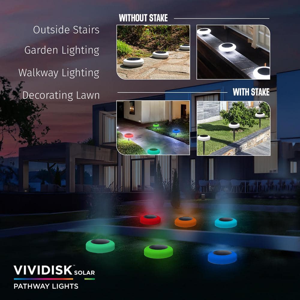 Color Changing LED Solar Pathway Disk Lights Multipack