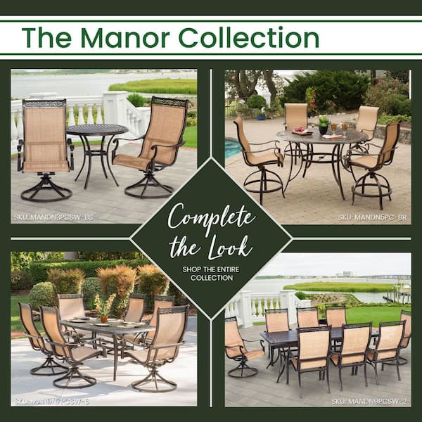 Manor 3-Piece Round Patio Bistro Set with Sling-Back Swivel Chairs
