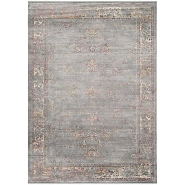 Vintage 10 ft. x 14 ft. Gray/Multi Distressed Border Area Rug