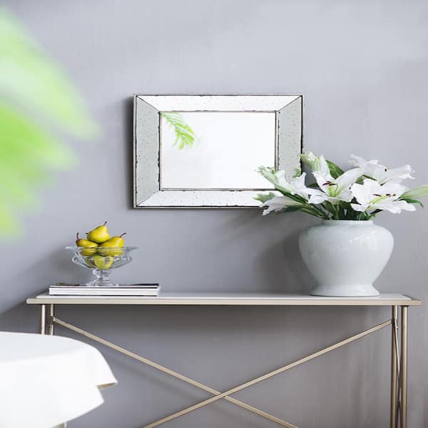Unbranded 18.1 in. W x 18.1 in. H Square Framed Distressed Silver Accent Mirror, Traditional Style, for Living Room, Entryway