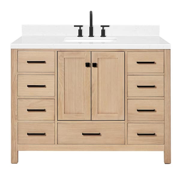 ARIEL Cambridge 48 in. W x 22 in. D x 36 in. H Single Rectangle Sink Bath Vanity in Oak with Carrara White Quartz Top