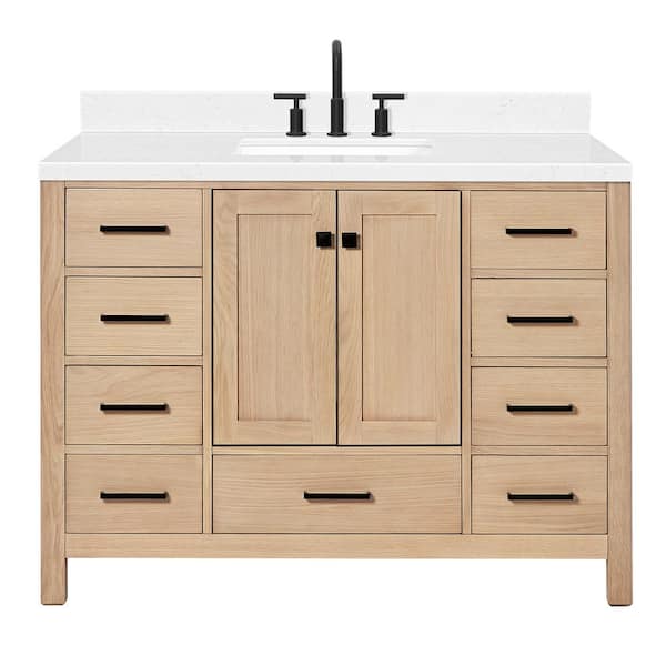 Cambridge 48 in. W x 22 in. D x 36 in. H Single Rectangle Sink Bath Vanity in Oak with Carrara White Quartz Top