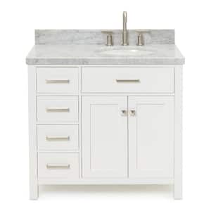 Bristol 37 in. W x 22 in. D x 36 in. H Freestanding Bath Vanity in White with White Marble Top