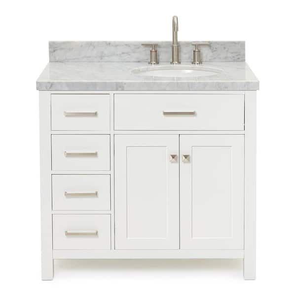 Bristol 36 in. W x 22 in. D x 36 in. H Freestanding Bath Vanity in White with White Marble Top