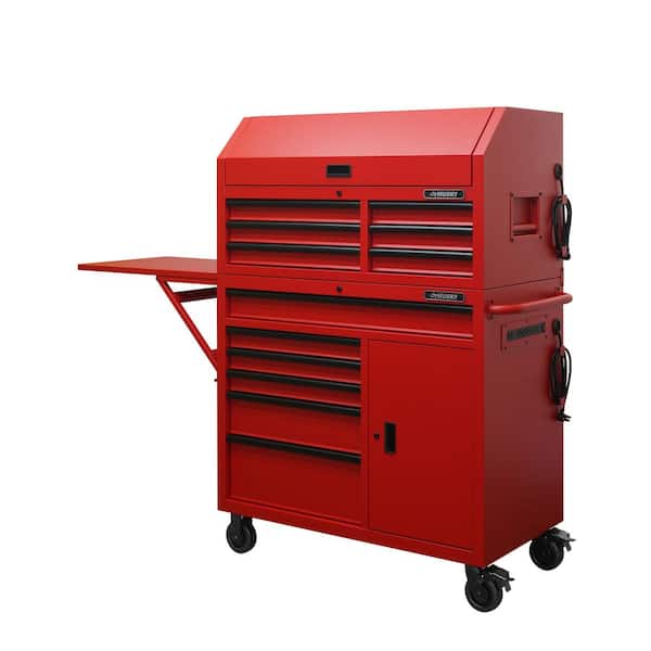 44 in. W 12-Drawer Deep Combination Tool Chest and Rolling Cabinet Set in Matte Red with Extended Side Table 44 in. W 12-Drawer Deep Combination Tool Chest and Rolling Cabinet Set in Matte Red with Extended Side Table