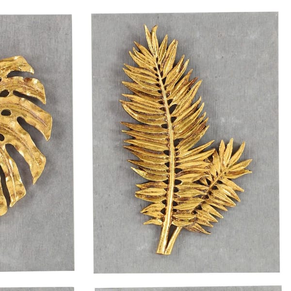 Brass Leaf Wall Hanging (Set of 4), Wall Decor