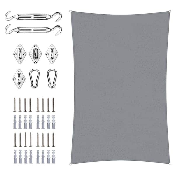 7 ft. x 12 ft. Rectangle Waterproof Shade Sail with Hardware Kit-Grey