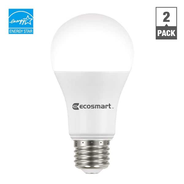 EcoSmart Equivalent A19 Dimmable Energy Star LED Light Bulb Soft White (2-Pack) - The Home Depot