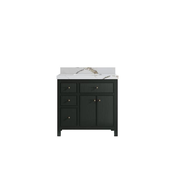 Willow Collections Sonoma 36 in. Single Sink Freestanding Dark Green Bath Vanity with Calacatta Gold Quartz Top Unassembled