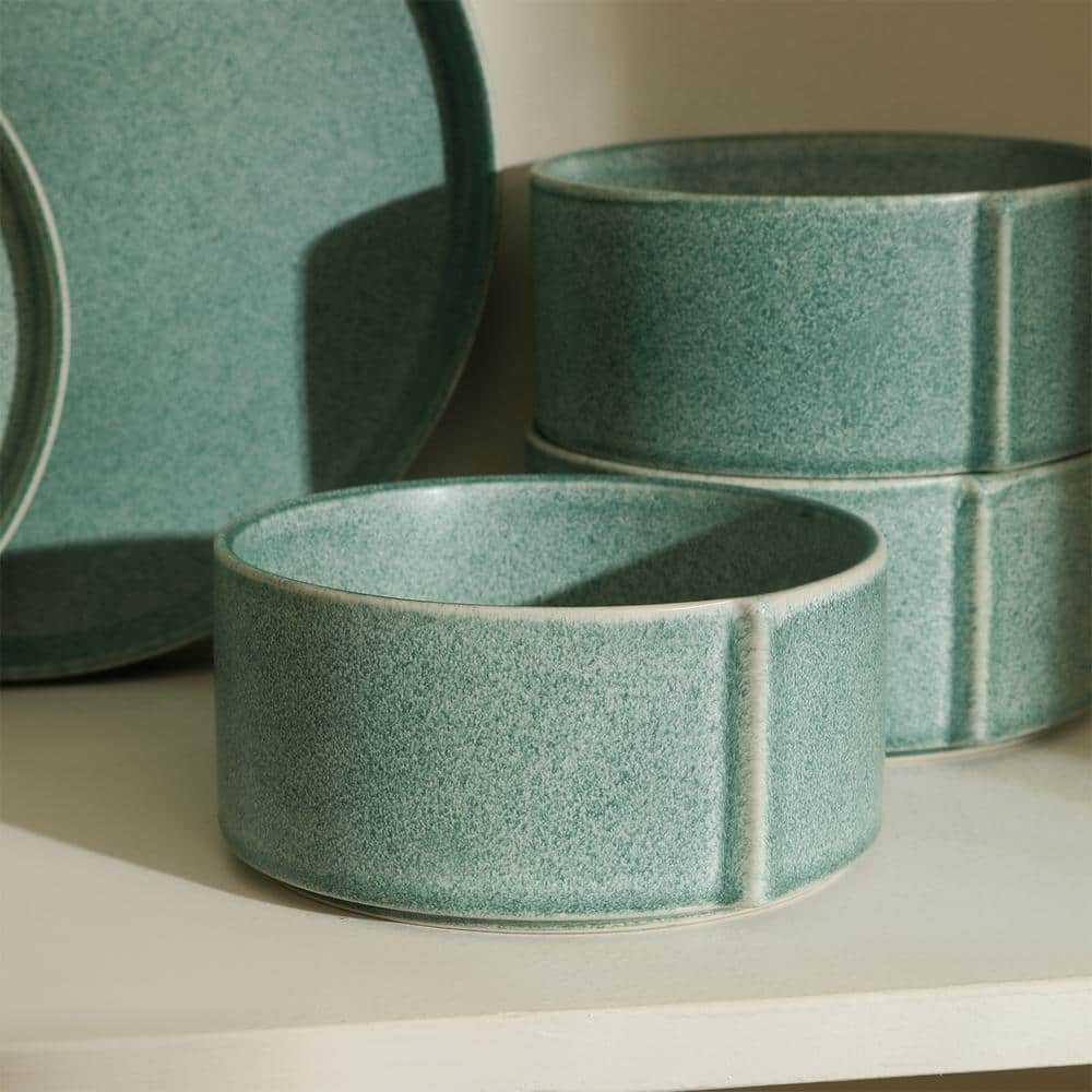Green and White Ceramic 24-Piece Dinnerware Set for 8